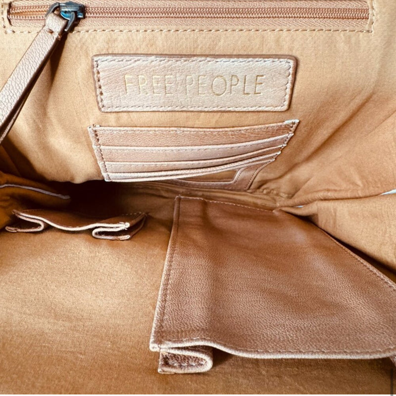 Free People Break of Dawn Backpack 100% Leather Cognac Tan Tooled Sun NWT